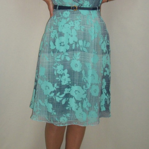 Rochie de vara bleumarin cu flori turcoaz si design de guler - Img 2