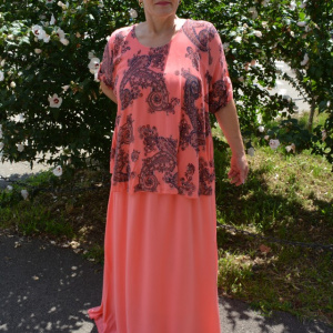 Rochie de vara culoare de corai cu imprimeu bleumarin - Img 3