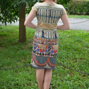 Rochie de vara, de culoare bej, cu imprimeu abstract multicolor - Img 7