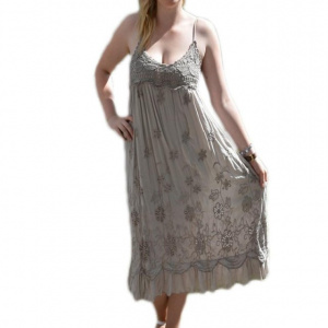 Rochie de vara lunga, cu broderie deosebita, in culoare maro - Img 1