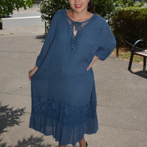 Rochie de vara Reagan cu insertii de dantela nuanta de albastru - Img 3