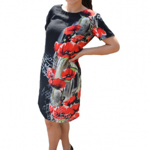 Rochie de zi,Agace ,imprimeu cu maci,nuanta de negru - Img 1