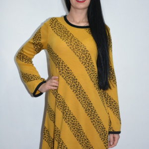 Rochie de zi cu imprimeu in dungi ,nuanta de galben - Img 5