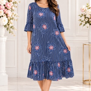 Rochie de zi vaporoasa Ameline,nuanta de bleumarin