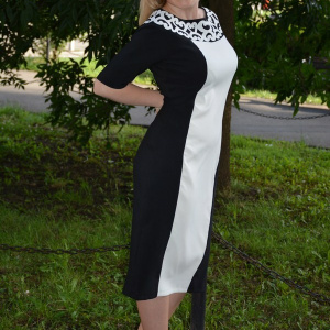 Rochie deosebita de vara, design cu aspect brodat, negru-alb - Img 3