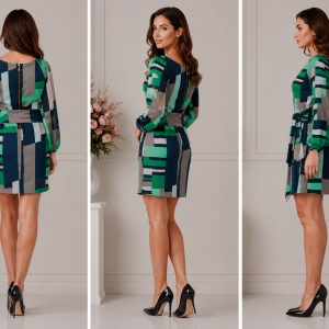 Rochie deosebita, model geometric fin, material de calitate - Img 2