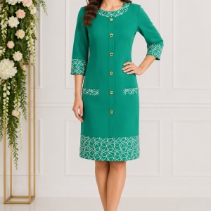 Rochie deosebita, nuanta de verde, design brodat rafinat