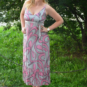 Rochie din bumbac, de culoare gri-roz - Img 2