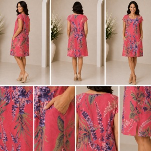 Rochie din In Coral Bloom – Imprimeu Botanic și Buzunare Laterale - Img 2