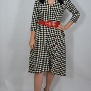 Rochie eleganta Avelia cu decolteu petrecut,model pepit,evazata,nuanta alb-negru - Img 2