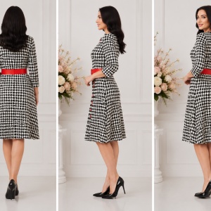 Rochie eleganta Avelia cu decolteu petrecut,model pepit,evazata,nuanta alb-negru - Img 2