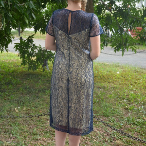 Rochie eleganta, de culoare bleumarin, din material cu paiete - Img 4