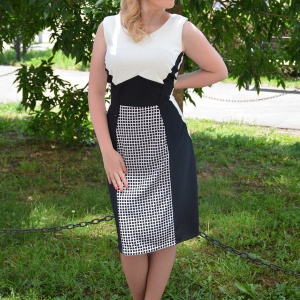 Rochie eleganta, de culoare neagra cu design deosebit alb - Img 4