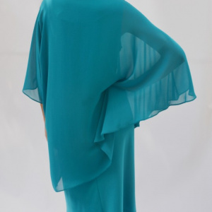 Rochie eleganta din material elastic si voal lejer aplicat, turcoaz - Img 7