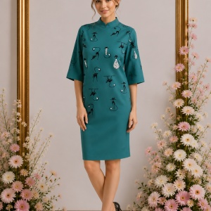 Rochie eleganta Jessica,model cu pisici,turcoaz