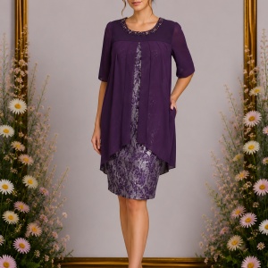 Rochie eleganta Kayla cu aplicatii de margele,nuanta de mov
