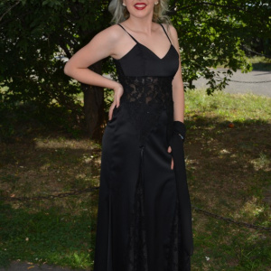 Rochie eleganta lunga,neagra cu inserti dantela - Img 3