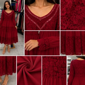 Rochie elegantă maxi în nuanță burgundy - Img 3