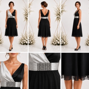 Rochie eleganta ,nuanta de argintiu-negru cu cristale in talie - Img 2