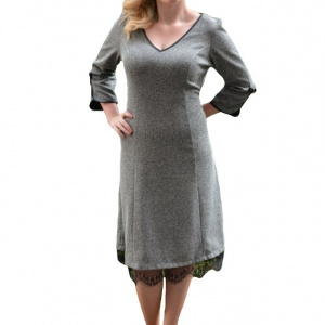 Rochie eleganta, nuanta de gri, fundite chic aplicate lateral - Img 1