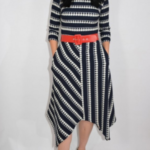 Rochie eleganta Zoey .model cu dungi pepit si croi asimetric,nuanta de bleumarin - Img 2