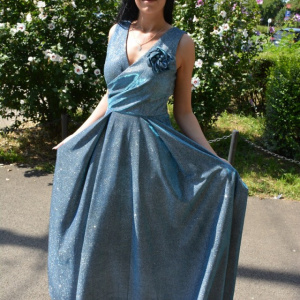 Rochie fashion de ocazie, model lung in nuanta de albastru - Img 7