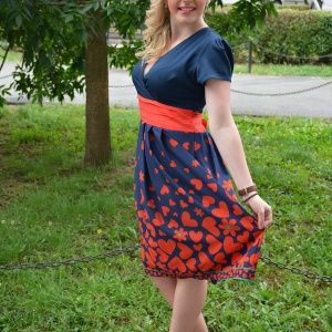 Rochie feminina, bleomarin cu imprimeu floral si decolteu in V - Img 3
