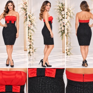 Rochie fina , cambrata pe corp, de culoare negru-rosu - Img 2