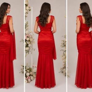 Rochie in nuanta de rosu, inchidere cu fermoar, croi simplu - Img 3