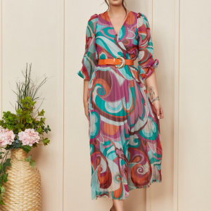 Rochie Ingrid Verde Roz Multicolor