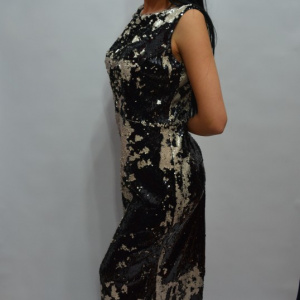 Rochie lunga de ocazie, design de paiete bicolore negru-argintiu - Img 5