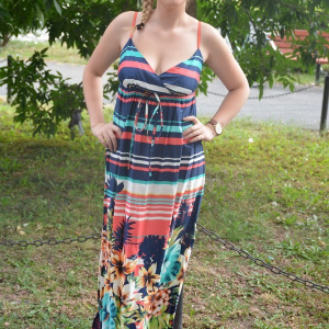 Rochie lunga de vara multicolora cu design de dungi si flori - Img 2