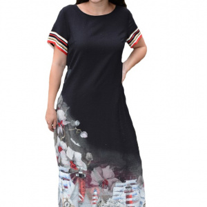 Rochie lunga de zi,Suze cu imprimeu cu flori,nuanta de negru - Img 1