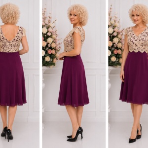 Rochie midi de ocazie, masura mare, mov cu dantela aurie - Img 2
