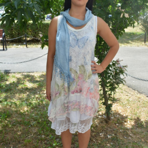 Rochie moderna cu dantela, alba, model casual cu lungime medie - Img 3