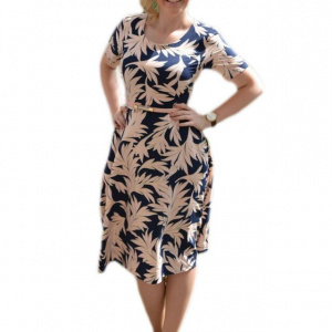 Rochie moderna cu lungime medie, de culoare bleumarin cu roz - Img 1