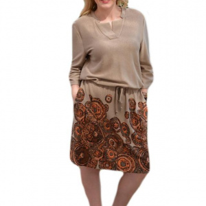 Rochie moderna cu snur in talie, de culoare maro, cu cercuri - Img 1