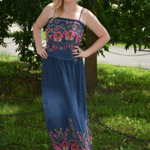 Rochie moderna de nuanta bleumarin, design cu aspect de blug - Img 2