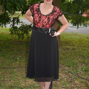 Rochie moderna, eleganta, pentru ocazii, model scurt, negru-visiniu - Img 6