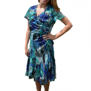 Rochie multicolora cu maneca scurta si fronsata la abdomen - Img 1