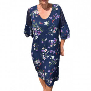 Rochie rafinata ,croi lejer cu imprimeu floral , culoare bleumarin - Img 1