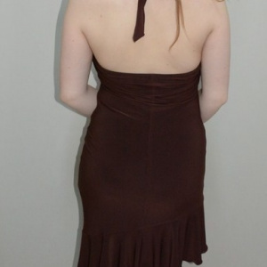 Rochie rafinata de gala, maro, cu insertie de material transparent - Img 6