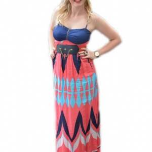 Rochie rafinata de tineret, model lung cu imprimeu multicolor - Img 1