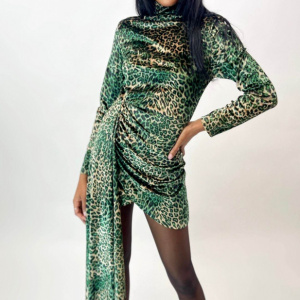 Rochie rafinata din catifea verde cu design modern - Img 4