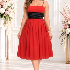 Rochie rafinata din voal, in nuanta derosu-negru in talie, design elegant