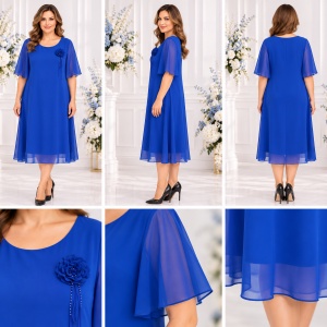 Rochie rafinata din vual fin , nuanta de albastru regal - Img 2