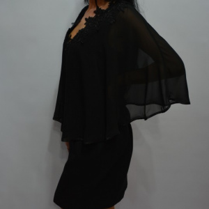 Rochie rafinata, eleganta, cu aspect de costum cu voal, neagra - Img 6