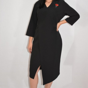 Rochie rafinata Mila cu crepeu in fata,model asimetric,nuanta negru - Img 4