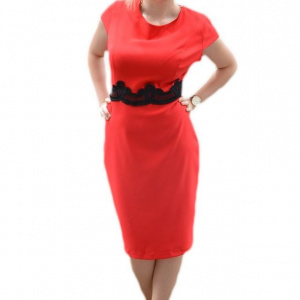 Rochie scurta de ocazie, culoare rosie cu dantela neagra in talie - Img 1
