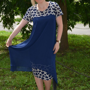 Rochie scurta de seara cu lungime asimetrica, bleumarin cu auriu - Img 6